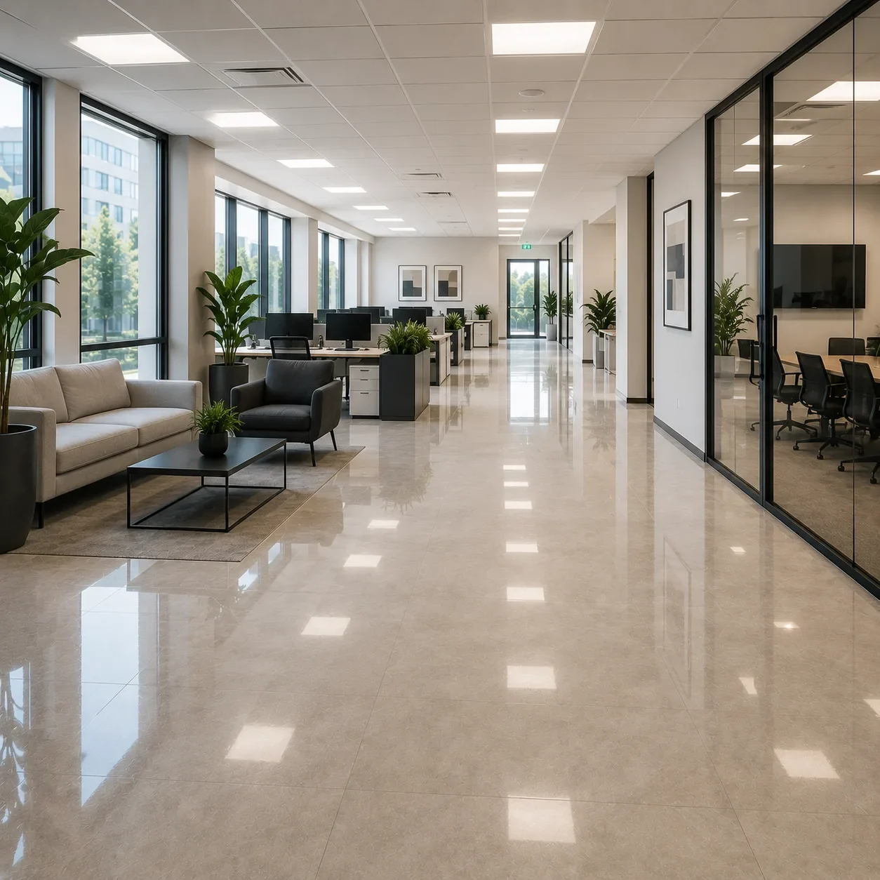 Commercial space, sanitized and cleaned by Almeida Cleaning Services
