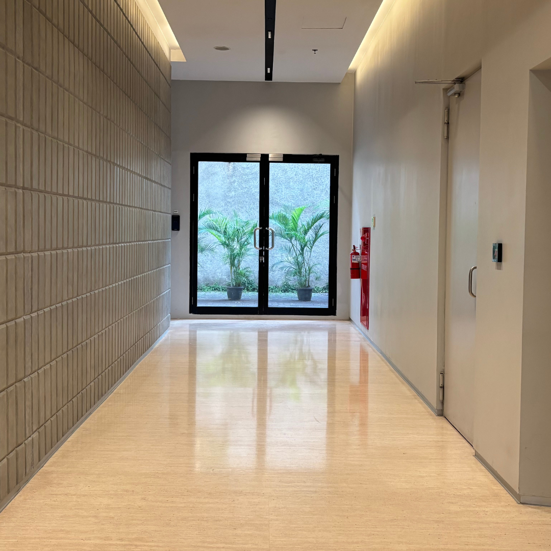 Commercial facility corridor, cleaned and sanitized