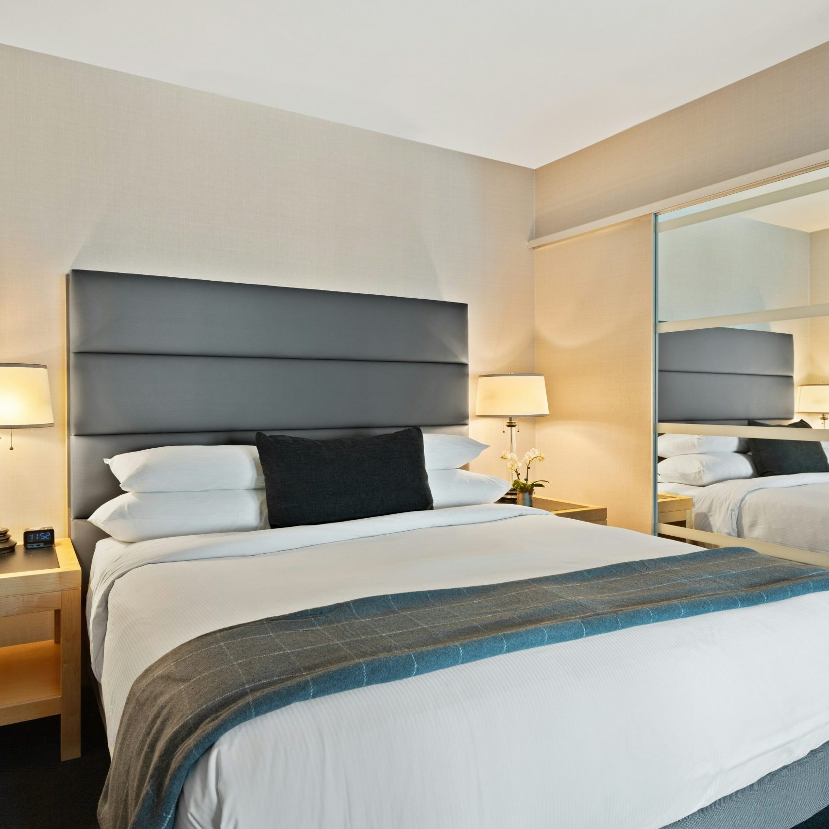 bedroom, organized and cozy